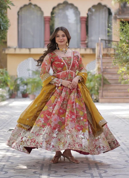 KA 1159 Russian Silk With Foil Embroidery Work Gown Wholesale Market In Surat